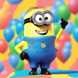 A Minion named Phil standing cheerfully with a wide smile