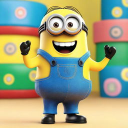 A Minion named Phil standing cheerfully with a wide smile