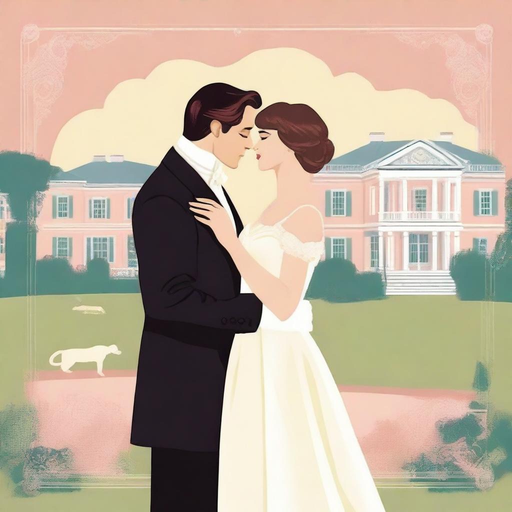 Create an illustrated vintage movie poster with a regency romance theme