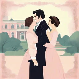 Create an illustrated vintage movie poster with a regency romance theme