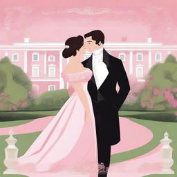 Create an illustrated movie poster with a regency romance theme