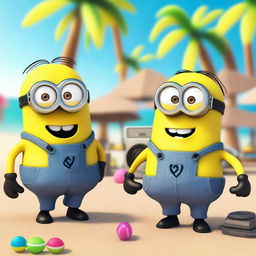 A Minion lives on a sunny beach and they are having a lively party