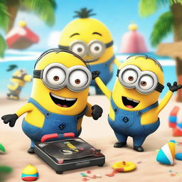 A Minion lives on a sunny beach and they are having a lively party