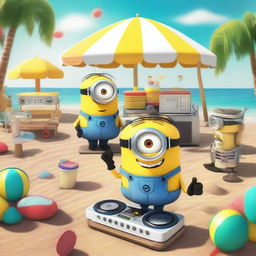 A Minion lives on a sunny beach and they are having a lively party