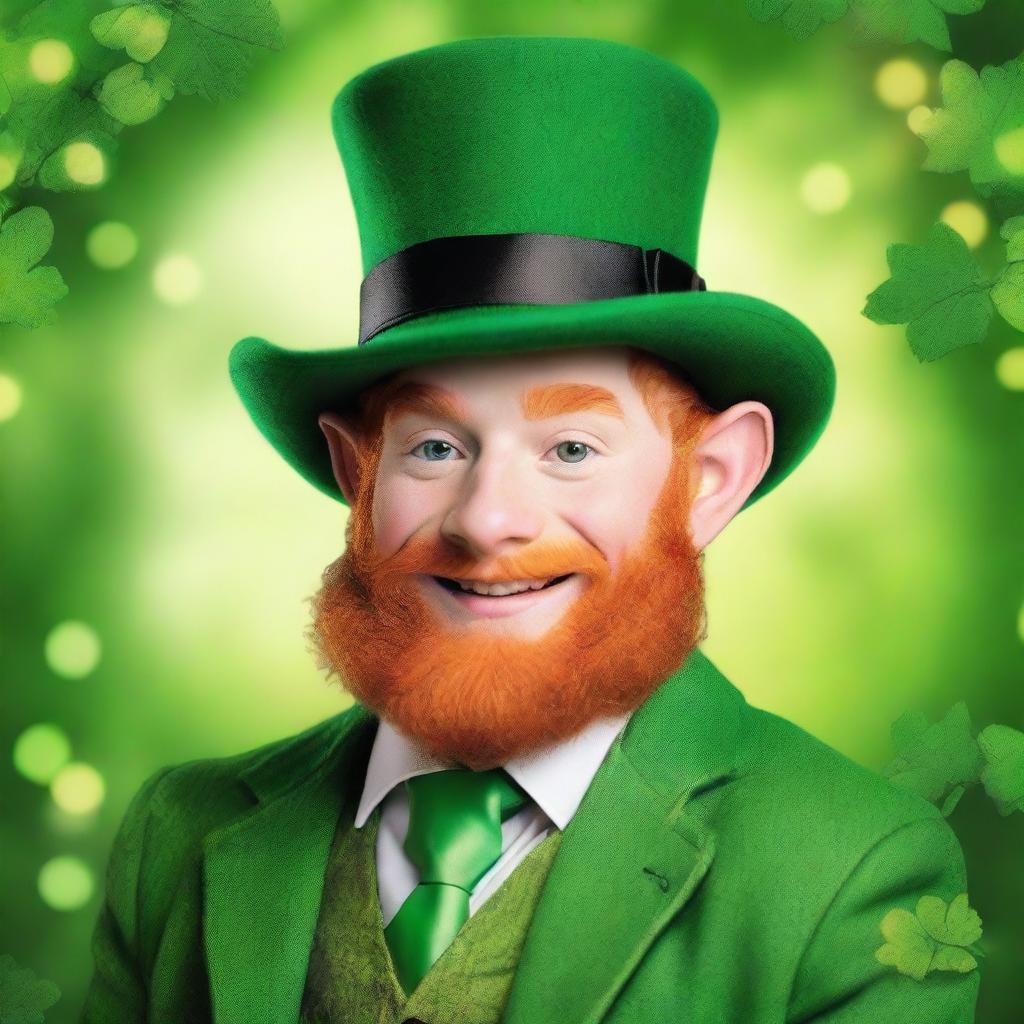 Create an image of a leprechaun with the face of a young 24-year-old