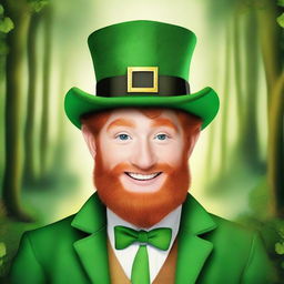 Create an image of a leprechaun with the face of a young 24-year-old