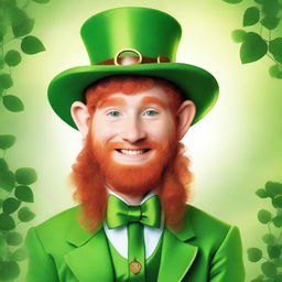 Create an image of a leprechaun with the face of a young 24-year-old