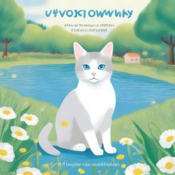 A book cover featuring a beautiful grey-white cat with crystal blue eyes