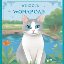 A book cover featuring a beautiful grey-white cat with crystal blue eyes