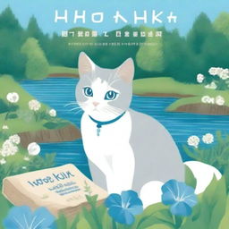 A book cover featuring a beautiful grey-white cat with crystal blue eyes