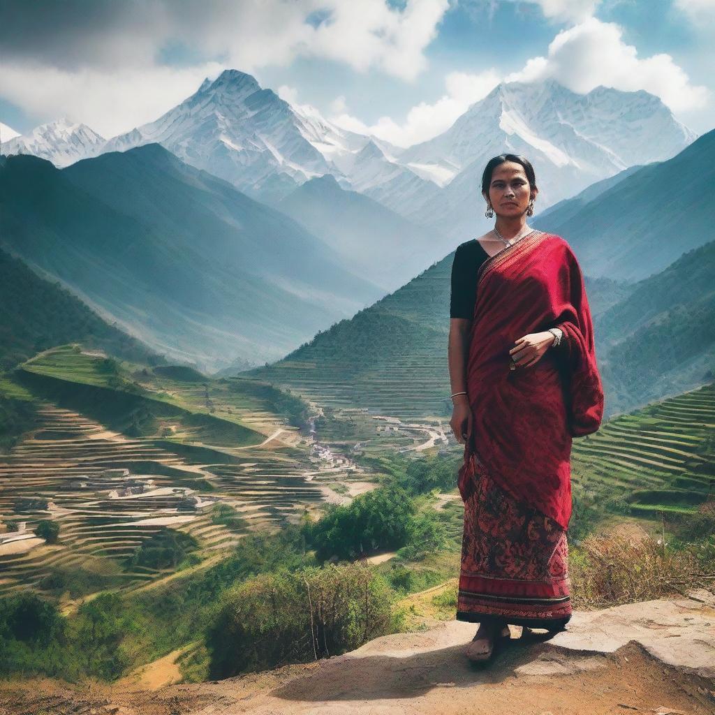 A Nepali woman standing on the border line with India