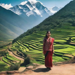 A Nepali woman standing on the border line with India