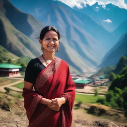 A Nepali woman standing on the border line with India