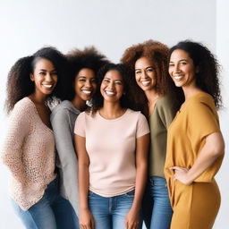 A diverse group of women from different cultural backgrounds standing together in a harmonious setting