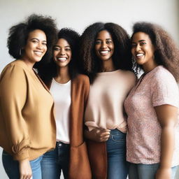 A diverse group of women from different cultural backgrounds standing together in a harmonious setting