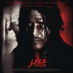 A dramatic movie poster featuring a man holding an axe in a dark room