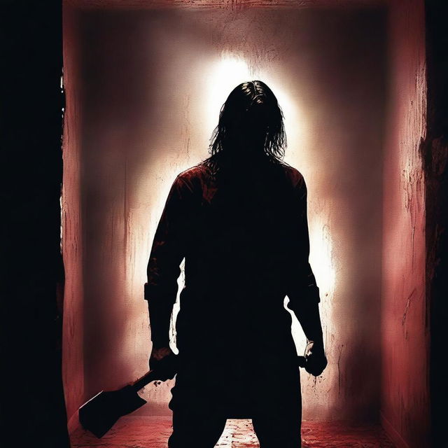 A dramatic movie poster featuring a man holding an axe in a dark room