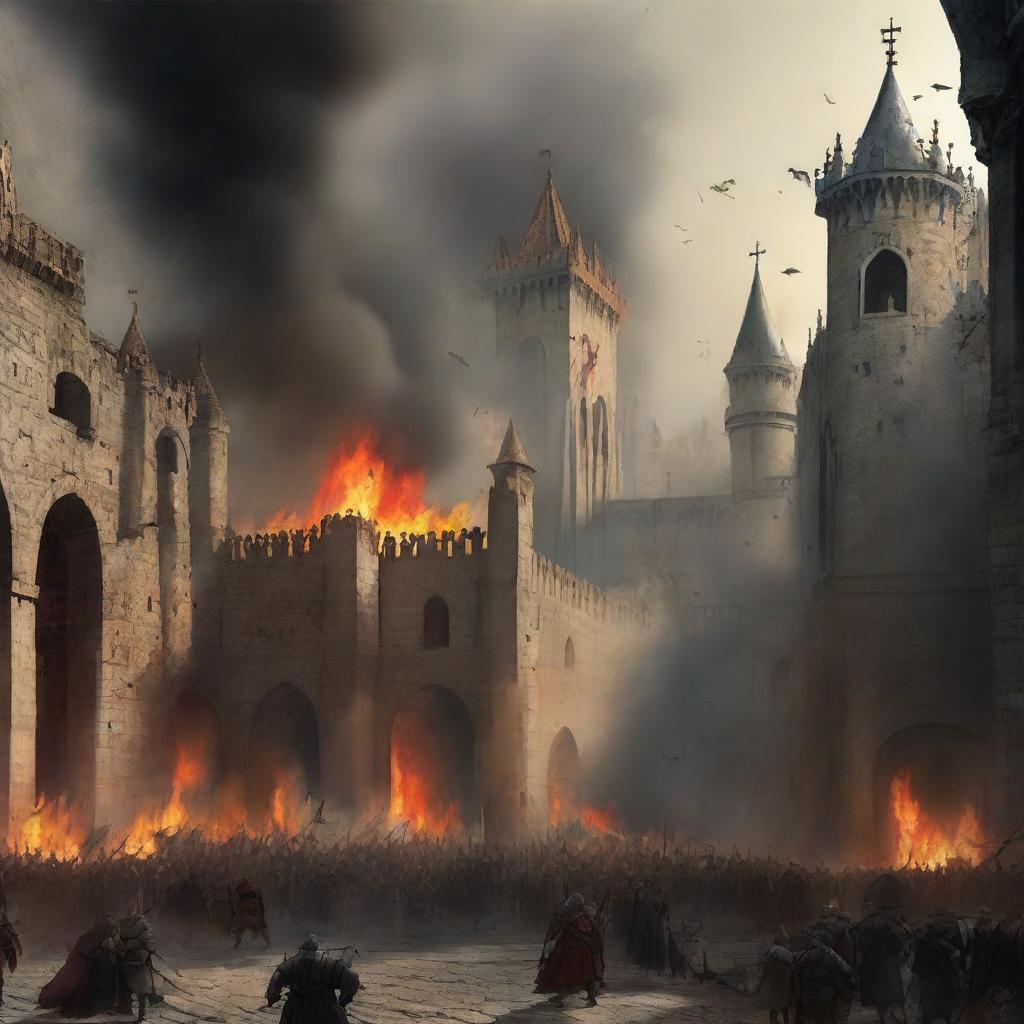 A massive medieval city engulfed in an uprising