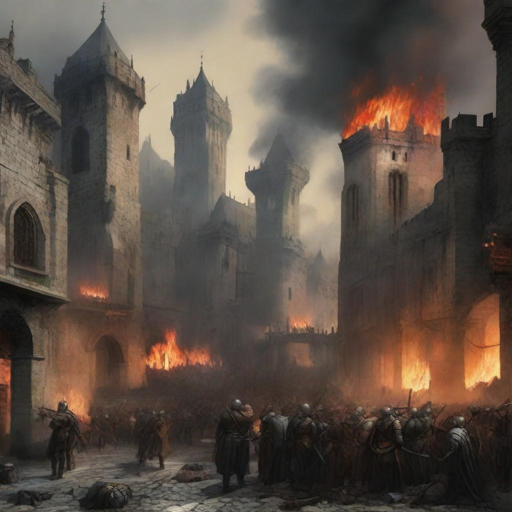 A massive medieval city engulfed in an uprising