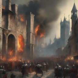 A massive medieval city engulfed in an uprising