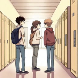 A dramatic scene featuring two boys in love, holding hands and looking into each other's eyes