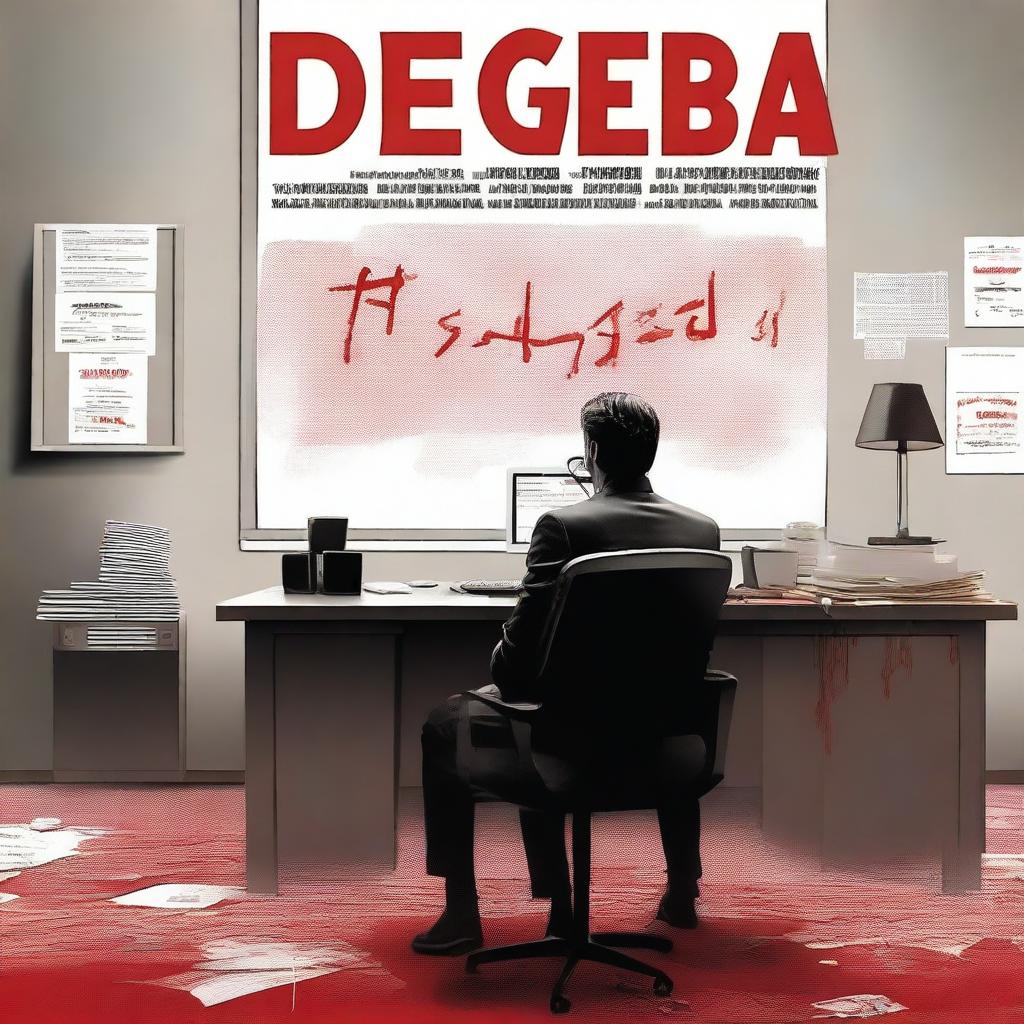 A movie poster titled 'El Delegado' featuring a man sitting at an office desk