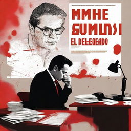 A movie poster titled 'El Delegado' featuring a man sitting at an office desk