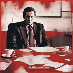 A movie poster titled 'El Delegado' featuring a man sitting at an office desk