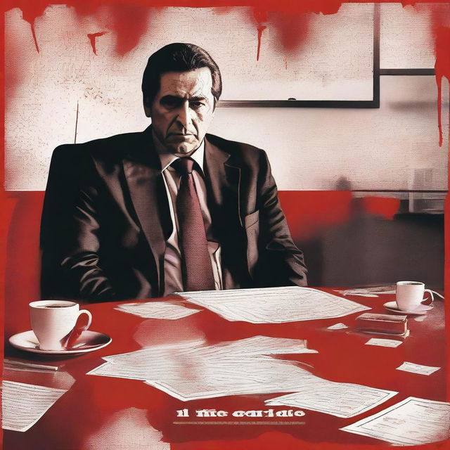 A movie poster titled 'El Delegado' featuring a man sitting at an office desk