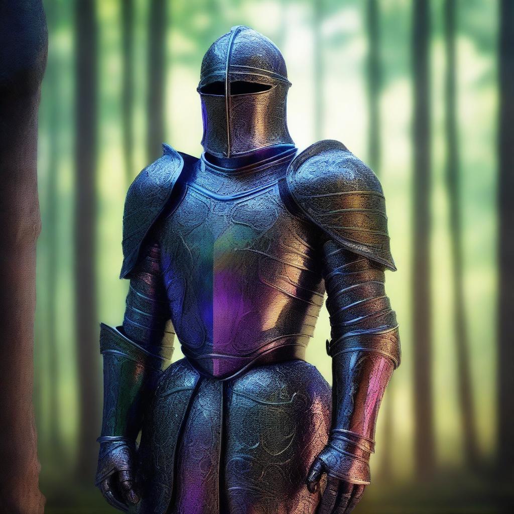 A detailed depiction of a glass knight without a helmet