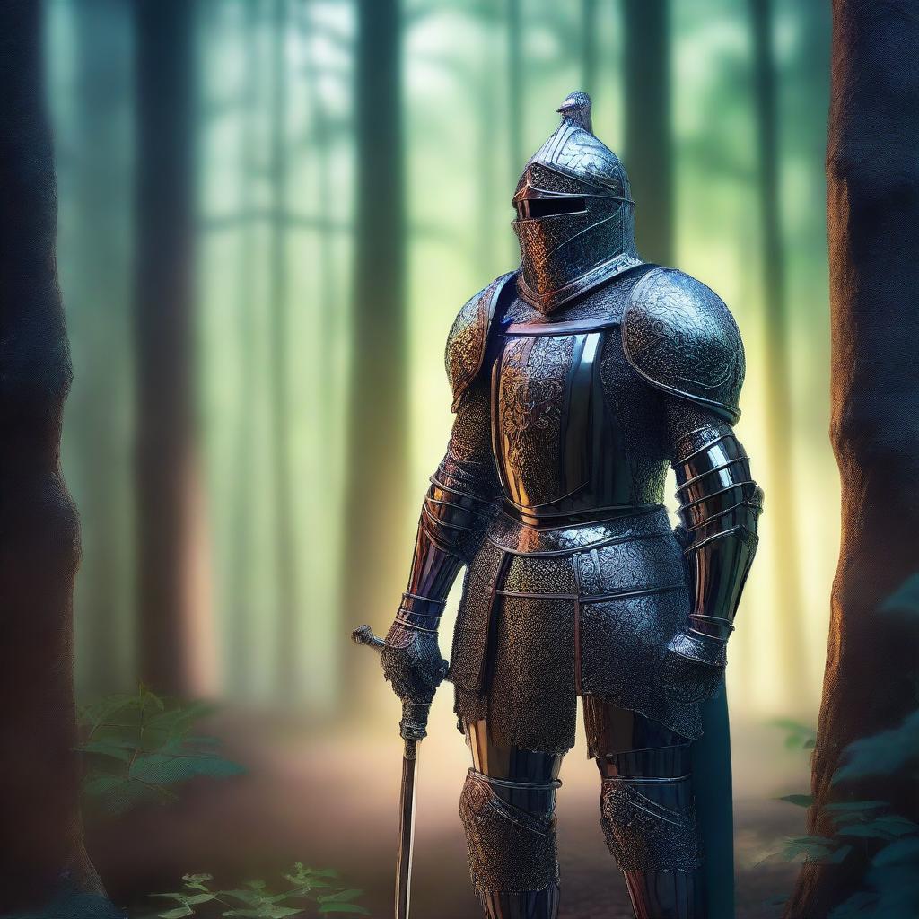 A detailed depiction of a glass knight without a helmet