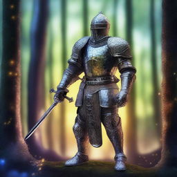 A detailed depiction of a glass knight without a helmet