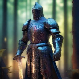 A detailed depiction of a glass knight without a helmet