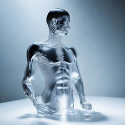 A detailed and artistic depiction of a man made entirely of glass