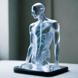 A detailed and artistic depiction of a man made entirely of glass