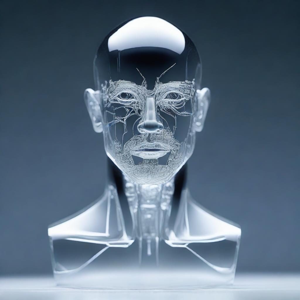 A detailed and artistic depiction of a man made entirely of glass