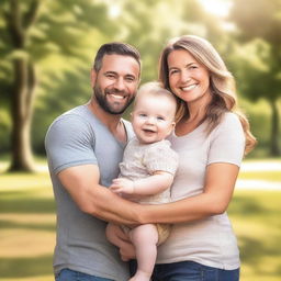 Create a book cover image featuring a loving couple with their 5-year-old baby boy