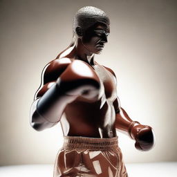 A man made entirely of glass, depicted with a confident expression and a boxing pose, ready to throw a punch