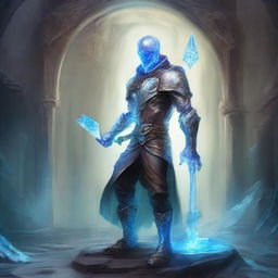 Create an image of a glass man in a fantasy setting, inspired by Dungeons and Dragons