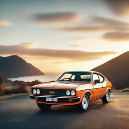 A modern retro cool Ford Capri, blending classic design elements with contemporary aesthetics