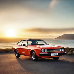 A modern retro cool Ford Capri, blending classic design elements with contemporary aesthetics