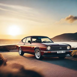 A modern retro cool Ford Capri, blending classic design elements with contemporary aesthetics