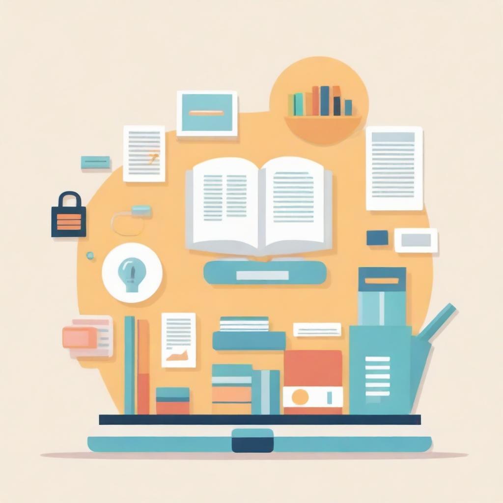 A visually appealing image showcasing various knowledge-based products, such as books, online courses, and educational software