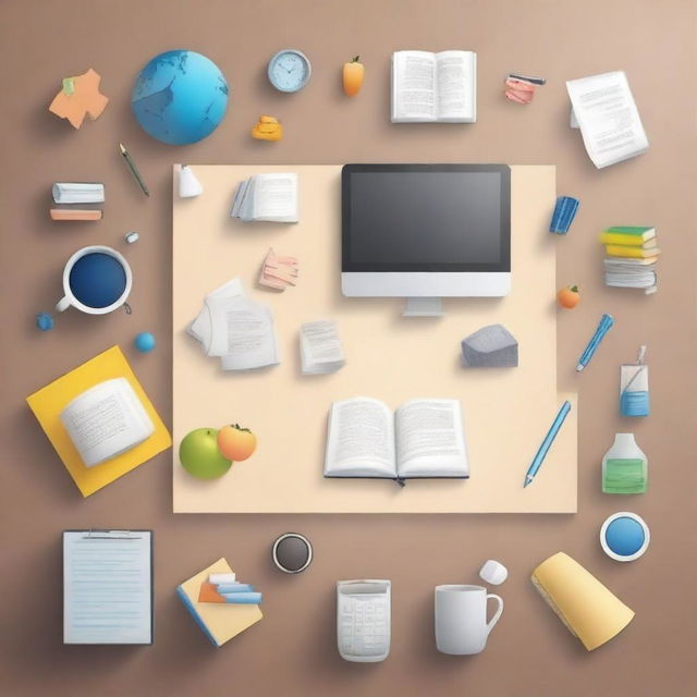 A visually appealing image showcasing various knowledge-based products, such as books, online courses, and educational software