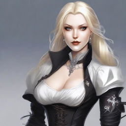 Create an image of a female character with pure white skin and black eyes