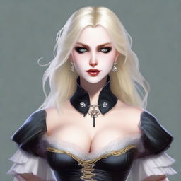 Create an image of a female character with pure white skin and black eyes