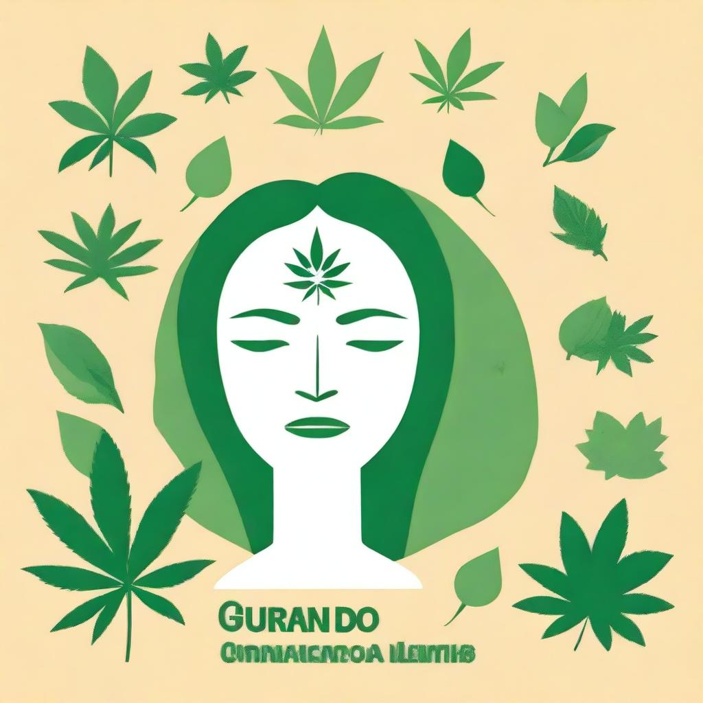 An informative and soothing image illustrating the use of medicinal cannabis for migraine relief with the text 'curando suas dores de cabeça