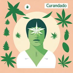 An informative and soothing image illustrating the use of medicinal cannabis for migraine relief with the text 'curando suas dores de cabeça