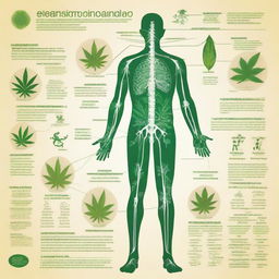 A detailed and educational image illustrating the relationship between medicinal cannabis and the endocannabinoid system, with text in Portuguese-BR