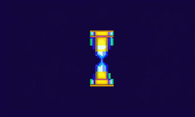 A 2D Super Nintendo-style loading screen with a twilight sky background, a large pixelated hourglass in the center, and 'Loading...' text at the bottom.